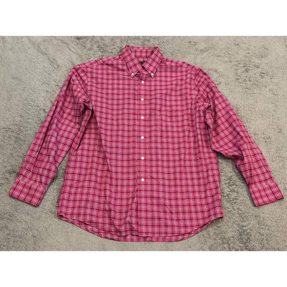 Jos A Bank Executive Collection Shirt Mens L Pink Plaid Long Sleeve Button-Down